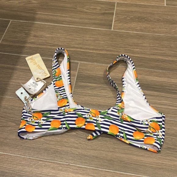 Cabana Del Sol Women Orange Print Stripes Blue Bathing Suit Bikini Size Large - Picture 3 of 5